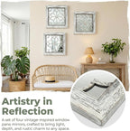 Set of 4 14 Inch Square Grey Window Pane Wall Mirrors, Shatterproof Rustic - Image 4