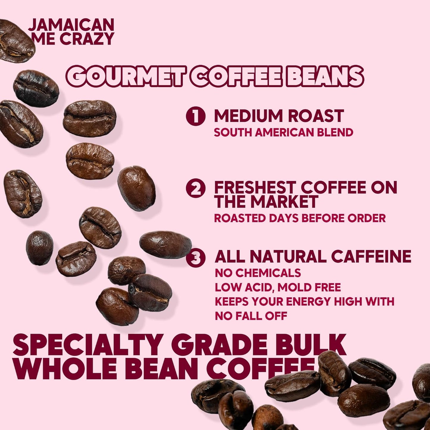 Sarasota Coffee Whole Bean Jamaican Me Crazy | Medium Roast Gourmet Flavored Coffee Beans | Low Acid, Mold Free, Specialty Grade Bulk Beans | 5lb (80 oz)