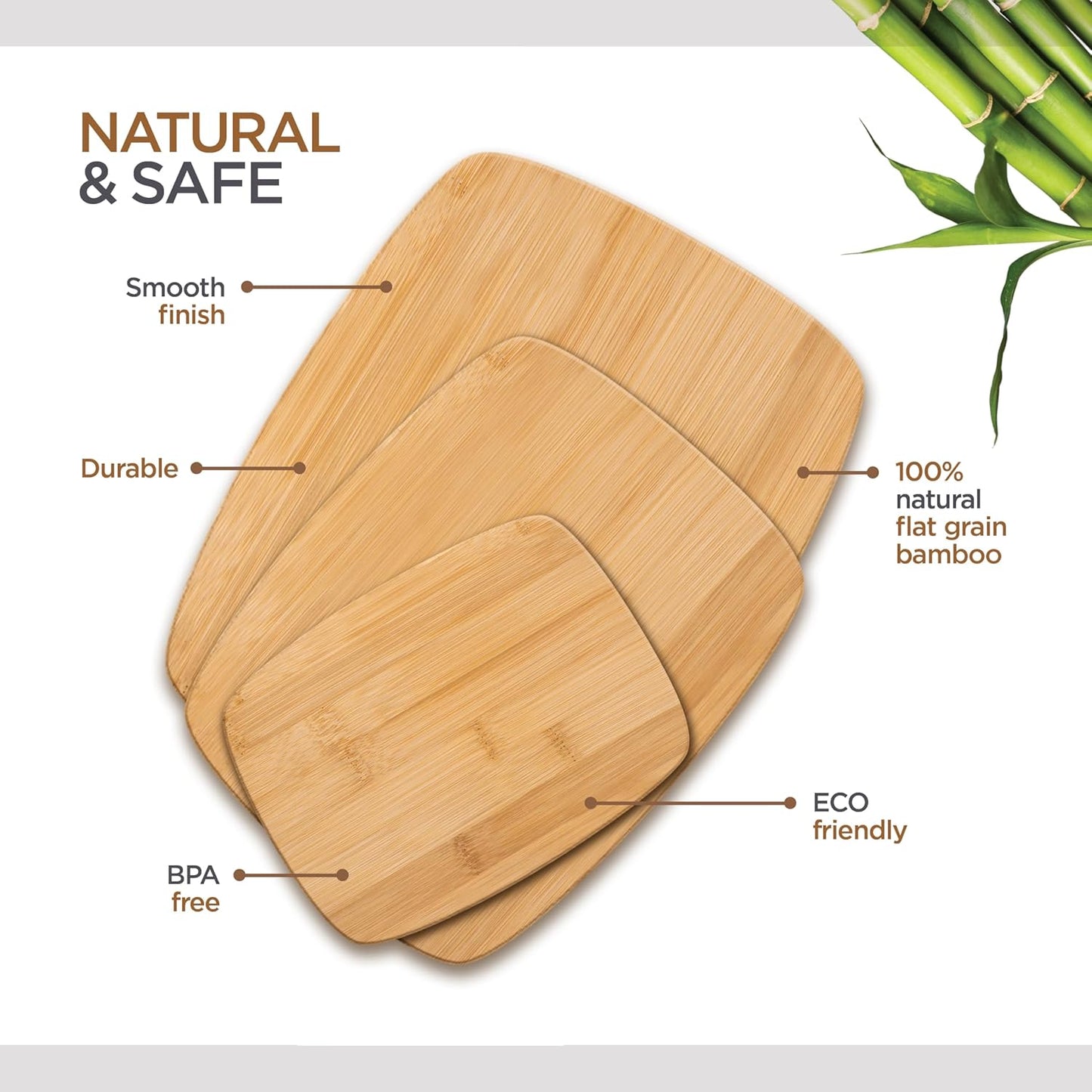 Bamboo Cutting Board Set of 3 - Reversible Wooden Cutting Boards for Kitchen, Chopping Meat, Cheese, Vegetables, Bread, Charcuterie, Serving Tray - 13"x9.5", 11"x8.5", 8"x6" Boards