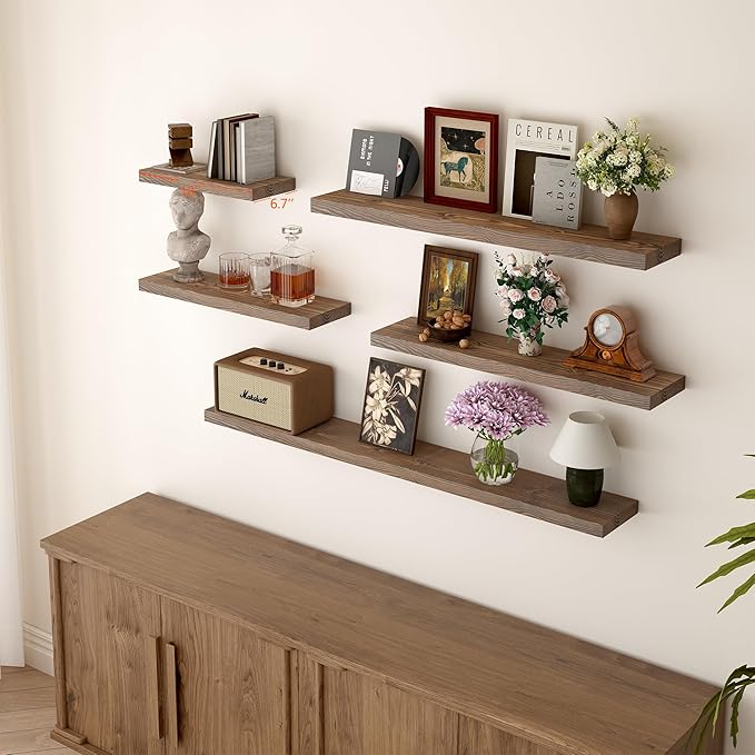 BGMG Wood Floating Shelves for Wall 18 inch Set of 2, Rustic Wooden Wall Mount - Image 2