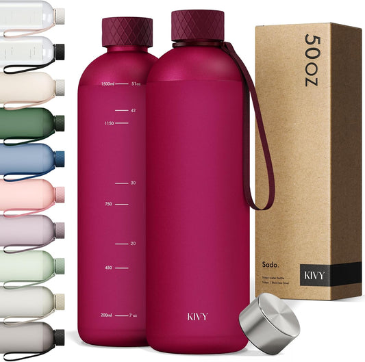 KIVY Slim Water Bottle 50oz [Lightweight & Shatterproof] - Reusable Tritan Water Bottle - Leak Proof Water Bottle for Women & Men - No Spill - Dishwasher Safe - Red water bottle