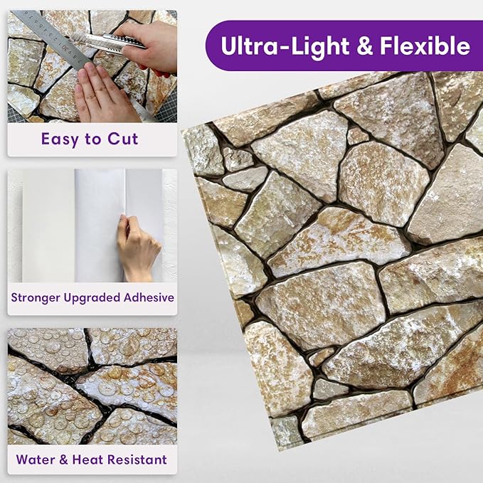 3D Peel and Stick Faux Stone Wall Panels 11.8" x 11.8" 10-Pack, Stone-Look Wall - Image 5