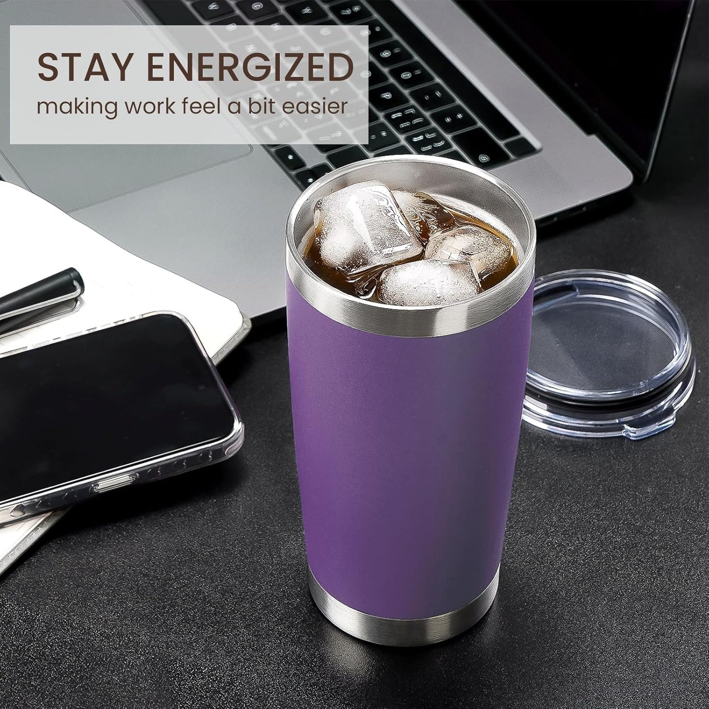 MEWAY 20oz Tumbler Cup Double Wall Vacuum Insulated Travel Mug Bulk, Stainless Steel Tumblers with Lid and Straw, Durable Powder Coated Coffee Cups for Cold & Hot Drinks (Purple, 1)