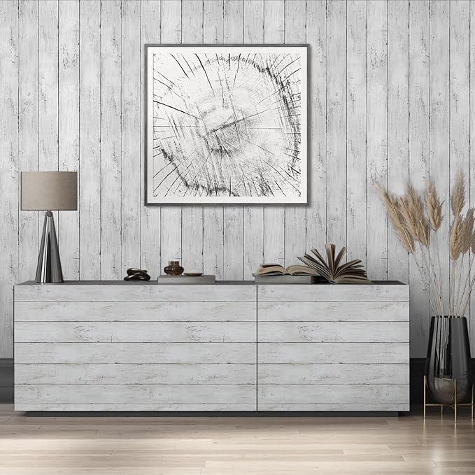 Abyssaly White Gray Wood Paper 35.4 in X 196 in Self-Adhesive Removable Peel - Image 9
