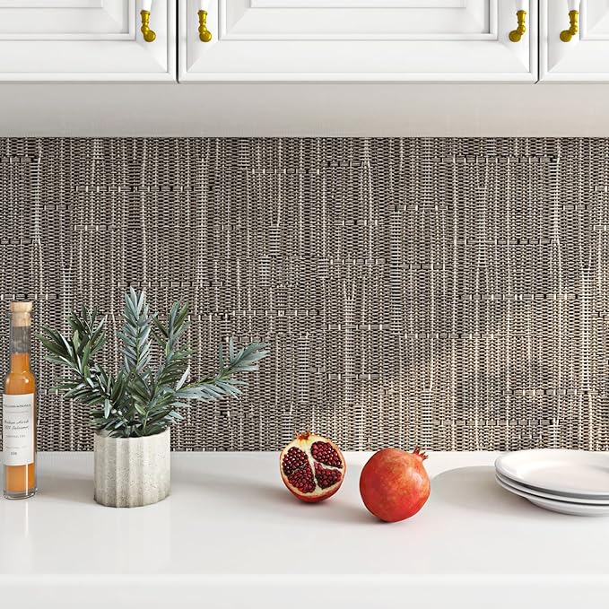 FunStick Taupe Brown Grasscloth Wallpaper Peel and Stick Fabric Wallpaper - Image 5