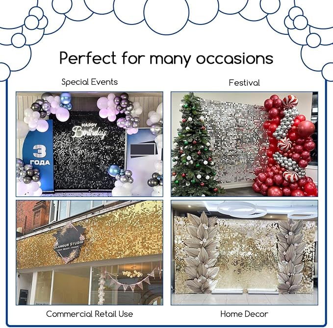COKAOBE Gold Shimmer Wall Backdrop, 24 Panels Square Sequin Shimmer Backdrop - Image 4