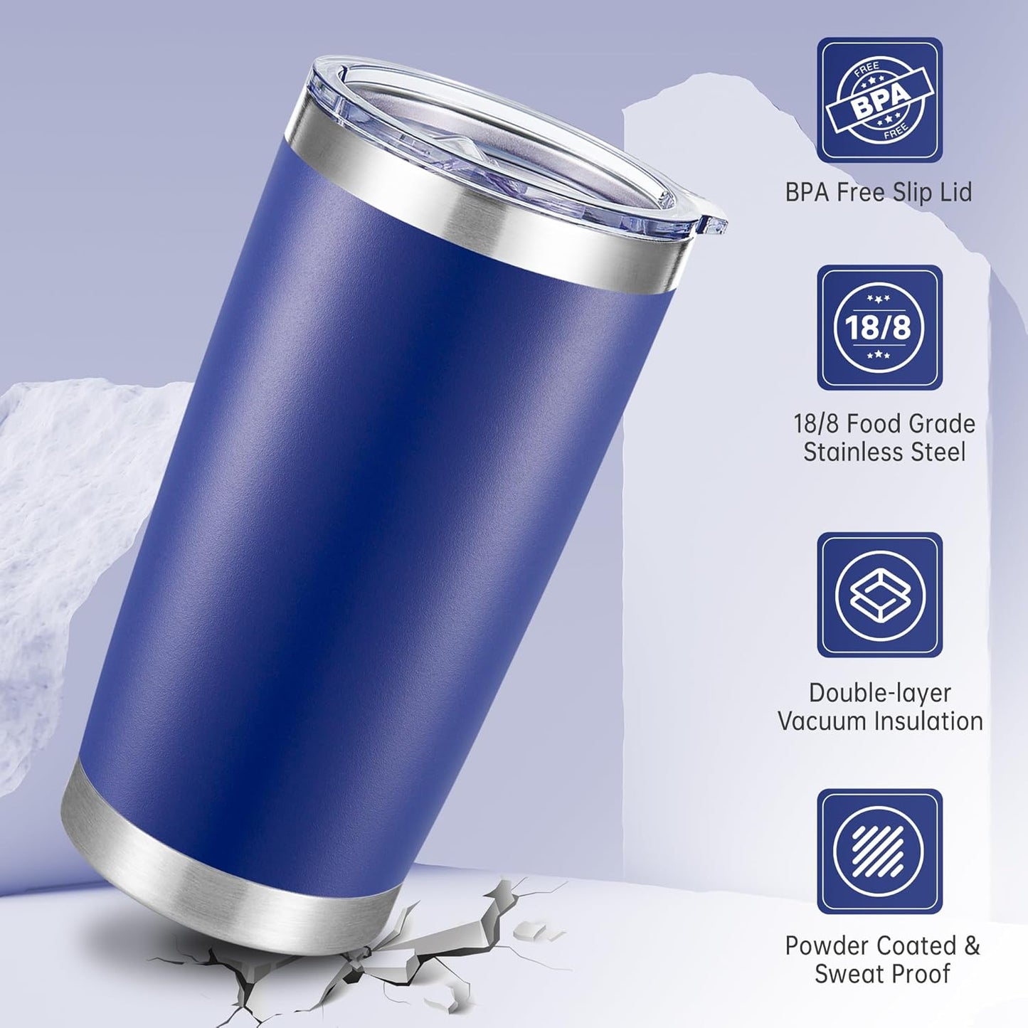 20 oz Tumblers Bulk Stainless Steel Tumbler with Lid Double Wall Vacuum Insulated Coffee Mug 20oz Powder Coated Cup for Hot and Cold Drinks (Blue, 12 pack)