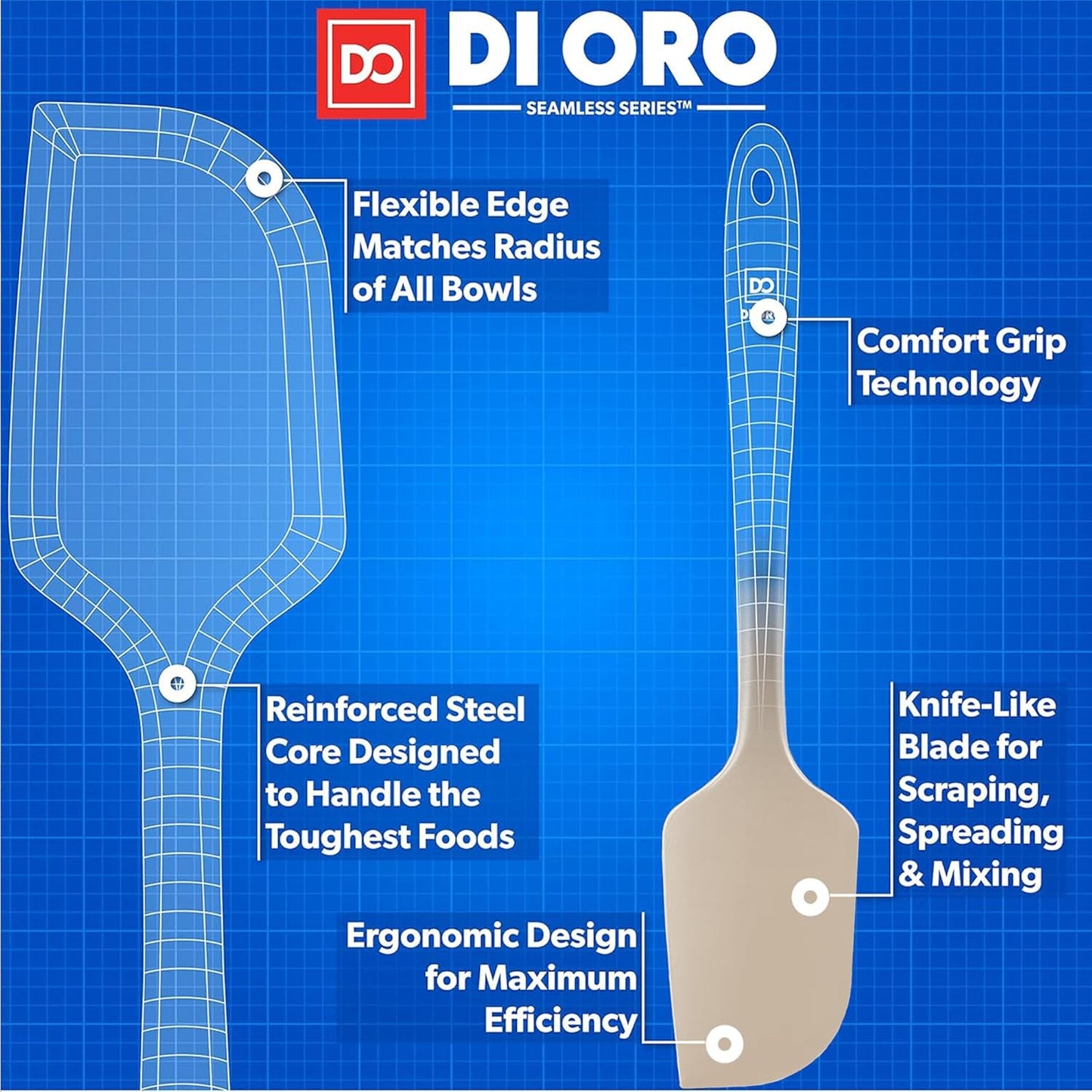 DI ORO Silicone Spatula - 600°F Heat-Resistant Rubber Kitchen Spatula for Baking, Scraping, & Mixing - BPA Free Nonstick Cookware Safe Flexible Utensil for Cooking - Dishwasher Safe (Clay)