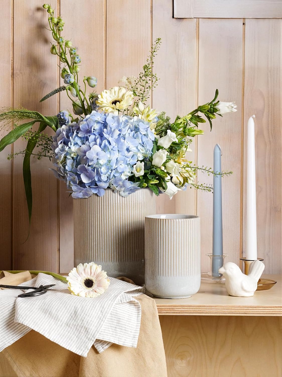 LE TAUCI Utensil Holder, 7.3"+5.4" Ceramic Kitchen Utensil Holder for Countertop, Large Cooking Utensil Crocks for Kitchen Counter, Morden Utensil Organizer for Spatula, Set of 2, Glaze Marble Gray