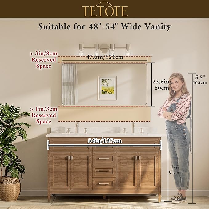 TETOTE 48 x 24 Inch Black Frame Mirror, Bathroom Vanity Mirror - Image 8