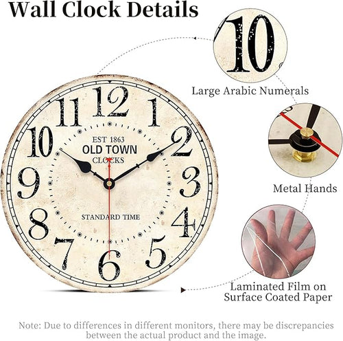 14 Inch Retro Round Wall Clock Old Town Vintage Antique Style Battery Operated - Image 2