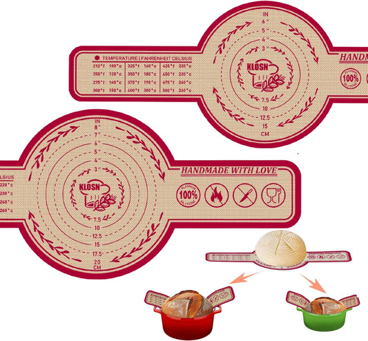 Silicone Bread Sling for Dutch Oven, 2 Pack (8" & 10" Round) – Non-Stick & 500°F Heat Resistant Sourdough Mat, Easy to Clean, Reusable Food-Grade Sourdough Slings - Fits 5–7 qt Dutch Ovens