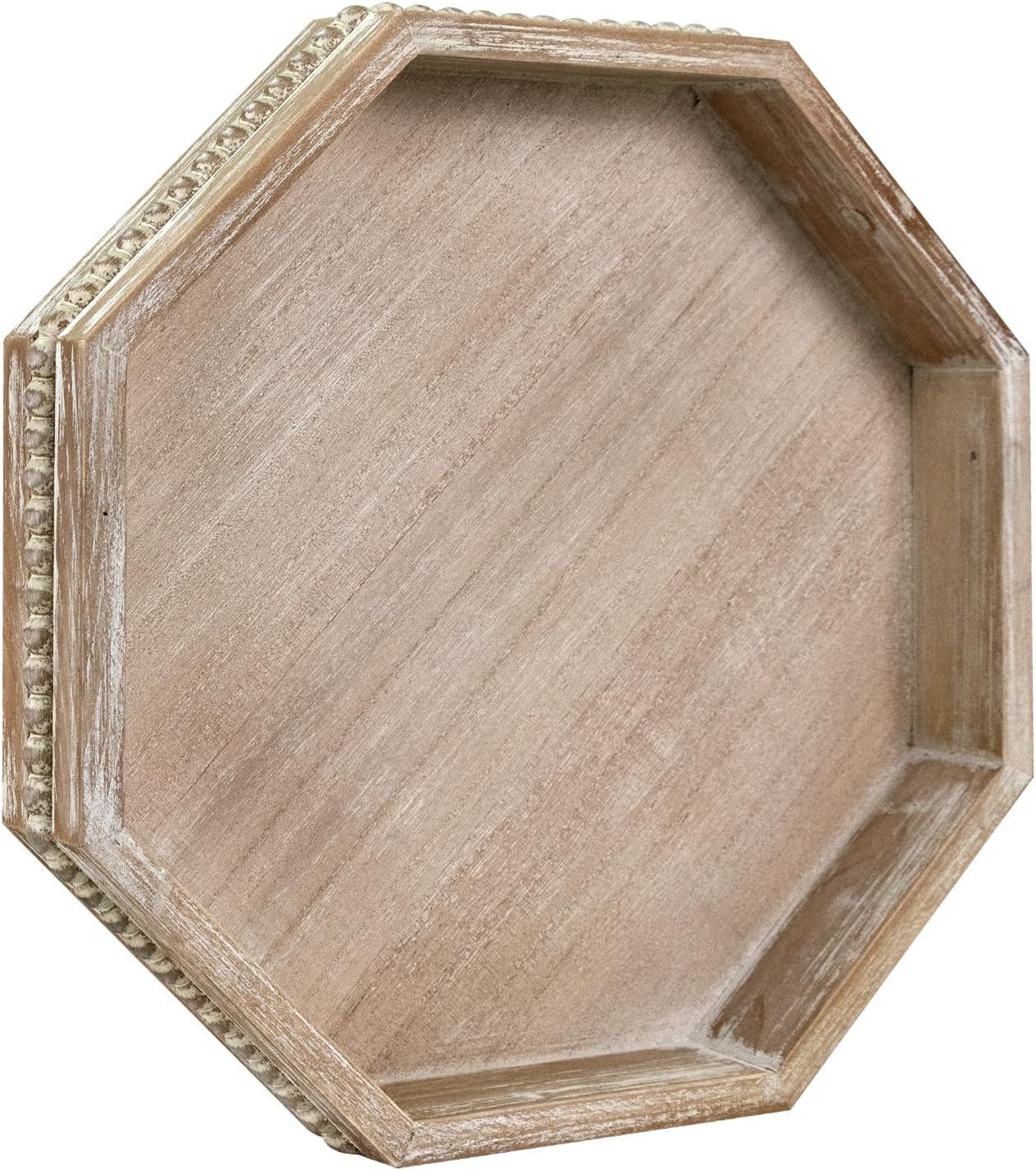 Wooden Decorative Tray, Small Serving Tray with Wood Bead, Farmhouse Big Tray for Ottoman, Countertop, Coffee Tabl, 13" x 13"x 1.6" (White Washed)