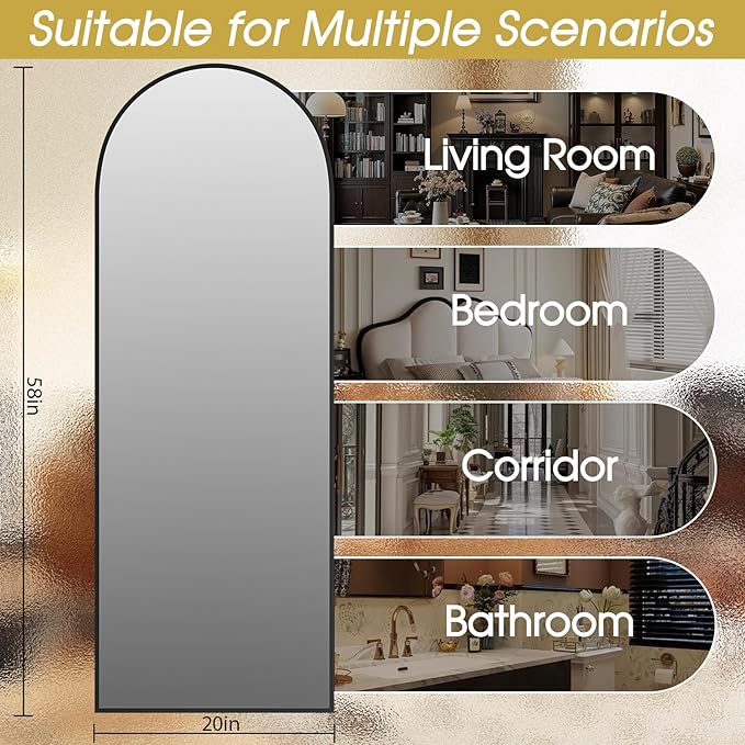 59"x16" Floor Mirror Full Length, Arched Full Length Mirror - Image 4