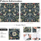 FunStick 17.5"x354" Dark Blue William Morris Wallpaper Vintage Antique Leaves - Image 7