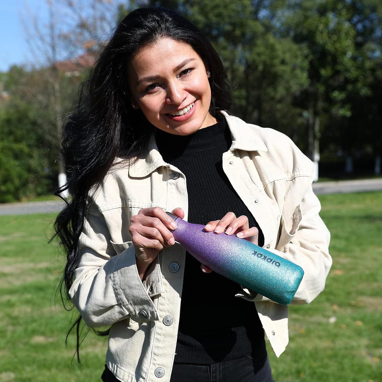 BJPKPK Insulated Water Bottles 17oz Stainless Steel Sports Water Bottles Keep Cold for 24 Hours and Hot for 12 Hours,BPA Free,Glitter Purple