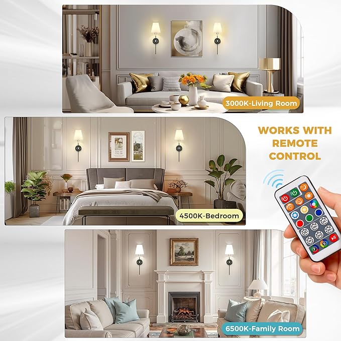 DORESshop Battery Operated Wall Sconce Set of 2, Wireless Wall Light Easy to - Image 6