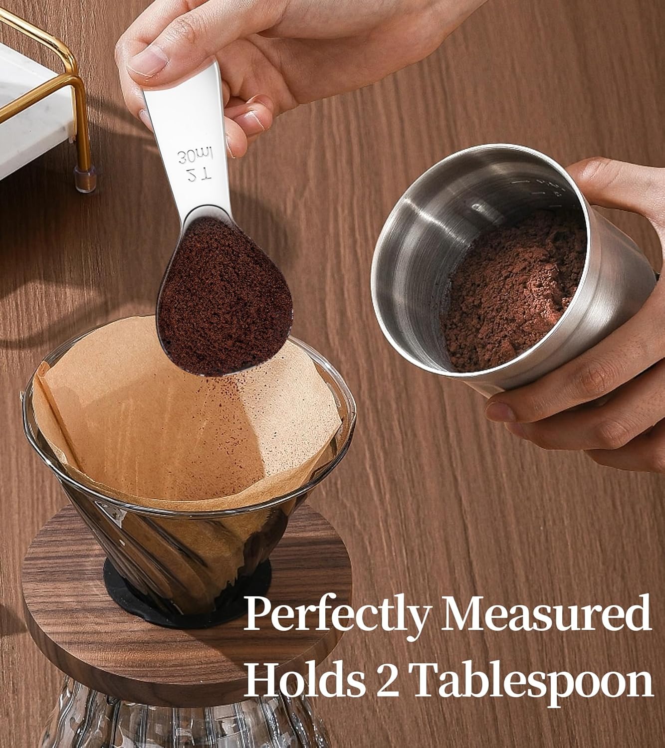 Coffee Scoop Set, 1 Tablespoon Measuring Scoop Heavy-Duty 304 Stainless Steel Short Handle for Coffee Canisters, Protein Powder & Tea (2 Pack)