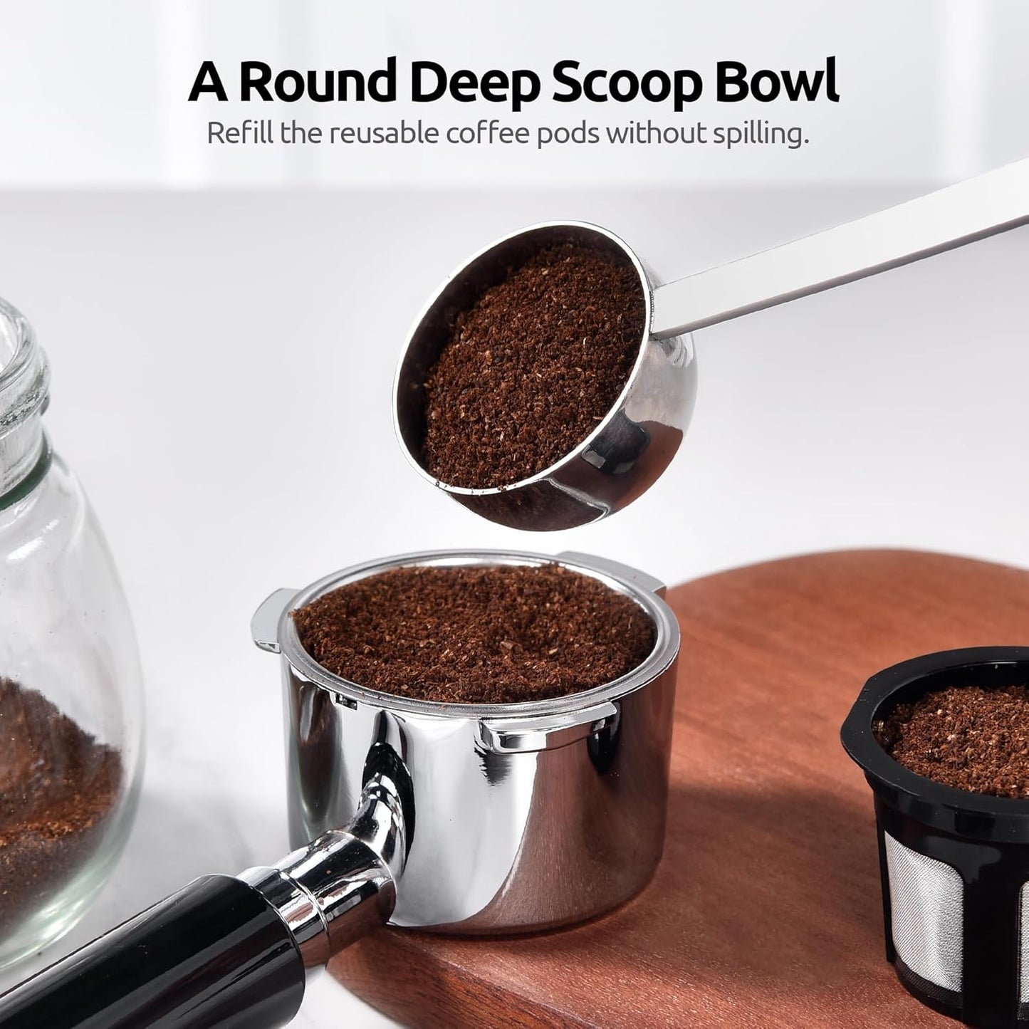 U-Taste Coffee Scoop 2 Tablespoon: 18/8 Stainless Steel Measuring Scooper for Ground Coffee, Bean, Powder, Espresso, 4.3in Long Handle Metal Measure Spoon for Canister, Jar (1Tbsp+2Tbsp / 15ml+30ml)