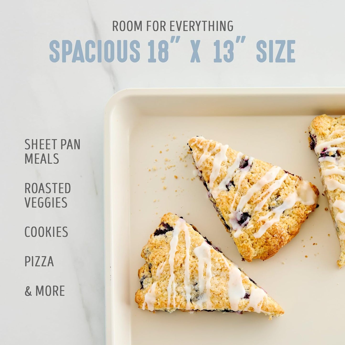 GreenLife Bakeware 18” x 13” Half Cookie Sheet Baking Pan, Non-Toxic PFAS-Free Healthy Ceramic Nonstick, Oven Safe to 450°F, Easy Release, Even Heating, Easy Clean, Blue Haze