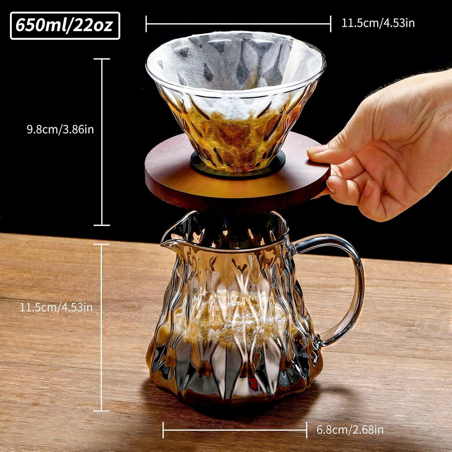 Unbreakable - Pour Over Coffee Maker 650ML/22OZ, Heat Resistant Borosilicate Glass Dripper with Filter Holder, BPA-Free Manual Coffee Brewer for Home and Office Use
