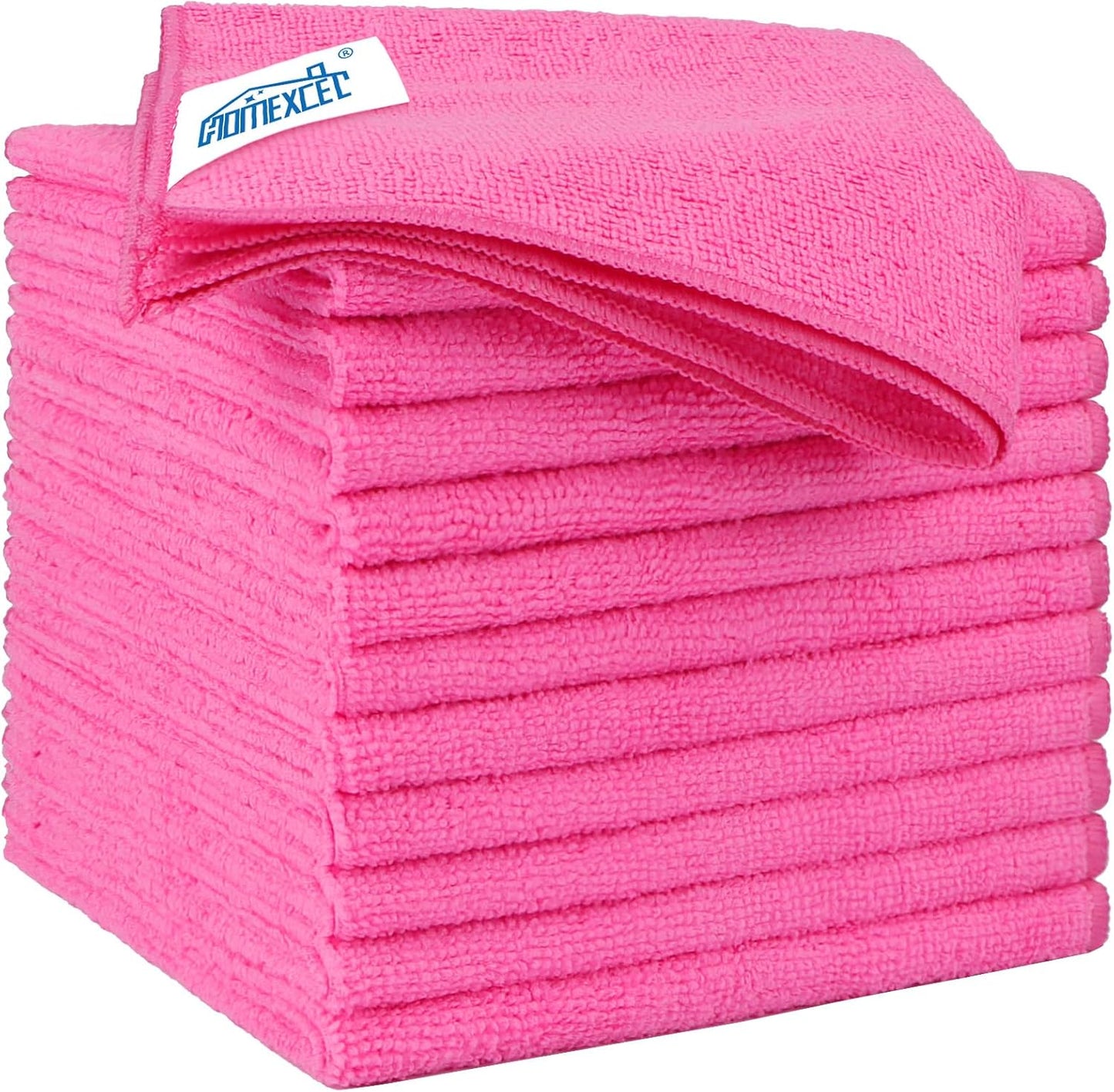 HOMEXCEL Pink Microfiber Cleaning Cloth 12 Pack, 12.5 x 12.5 inch Microfiber Towels for Cars, Ultra Absorbent Car Washing Cloth, Lint Free Streak Free Cleaning Rags for Car, Kitchen, and Window