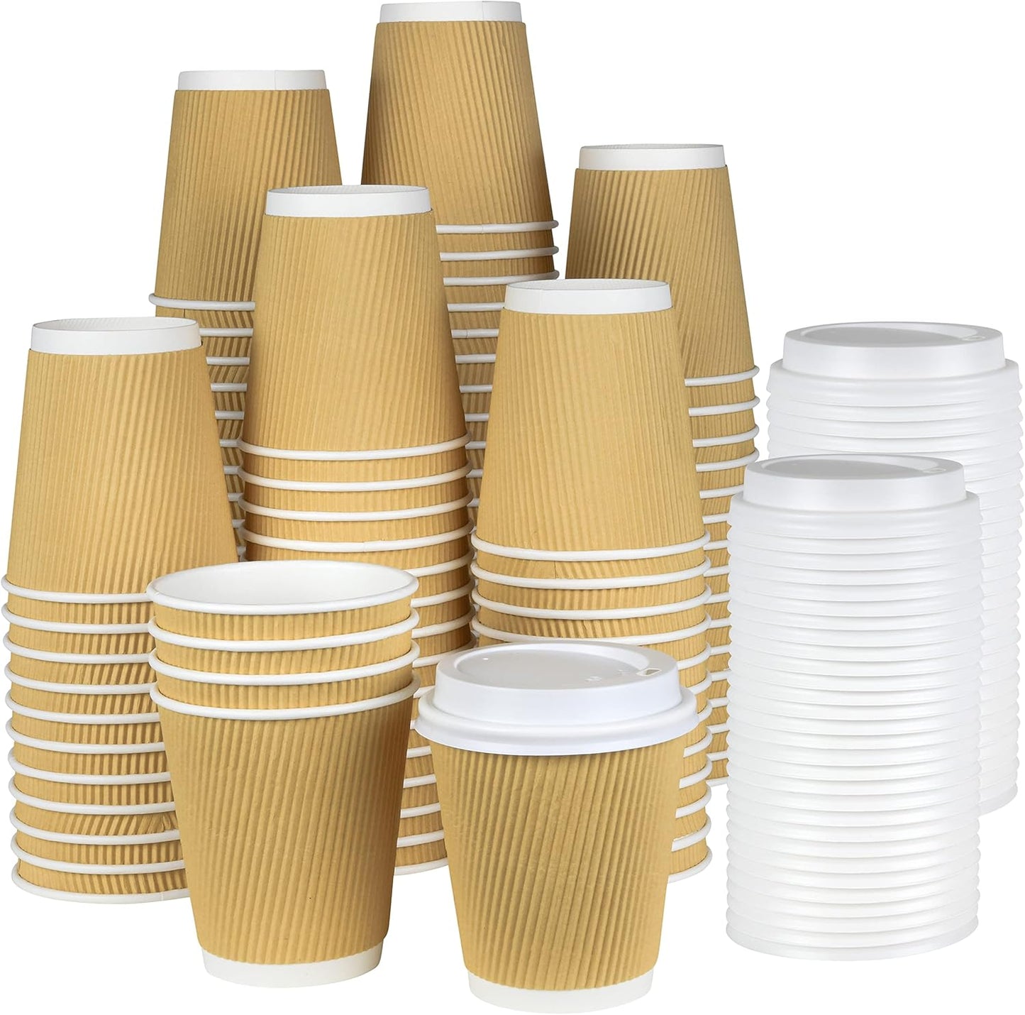 NYHI 100 10 oz Ripple Kraft Paper Cups Brown Hot Cold 3 Layer Rippled Small Insulated Disposable Coffee Cups for Cappuccino Hot Cocoa or Iced Drinks
