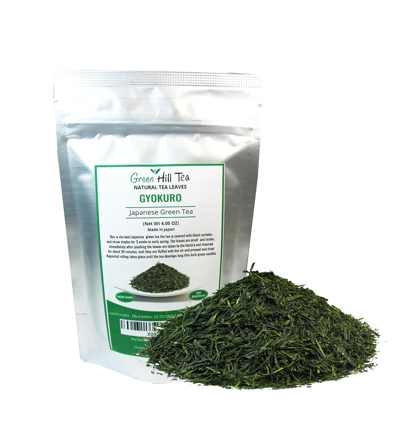 Greenhilltea Premium Gyokuro Japanese Green Tea finest green tea loose leave tea - 4 OZ Tea Bag.