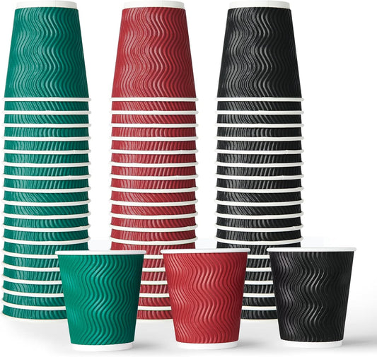 MUCHII 10 oz Insulated Paper Coffee Cups, 120 Count, Multicolor, Disposable, Ripple Design for Hot Drinks