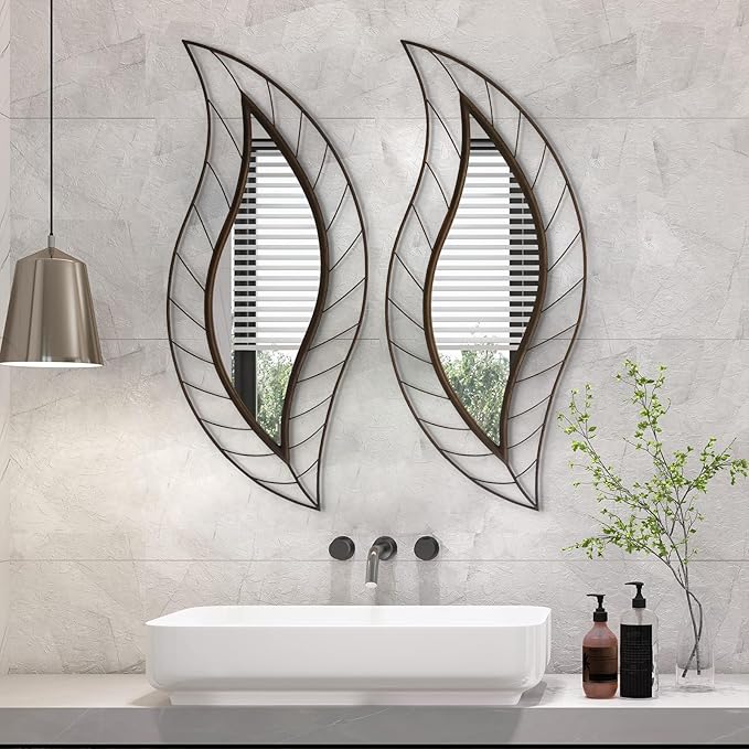 ironsmithn Decorative Wall Mirror, Leaf Design Metal Frame - Image 6