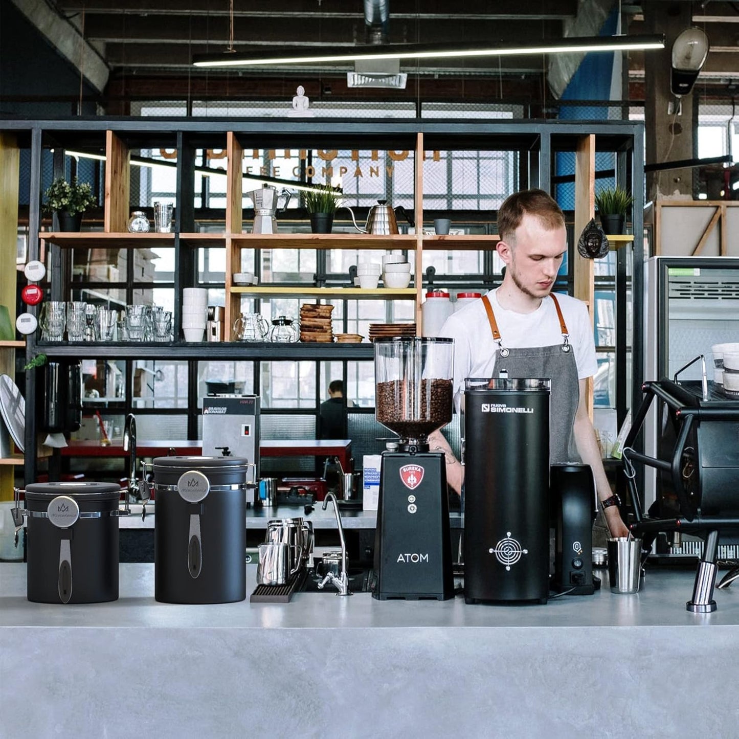 Coffee canister for ground coffee with Scoop Date Tracker One Way Co2 Valve 304 Stainless Steel Kitchen Food Airtight storage container for Coffee Beans,Grounds,Tea,Sugar (Silver, 22oz)