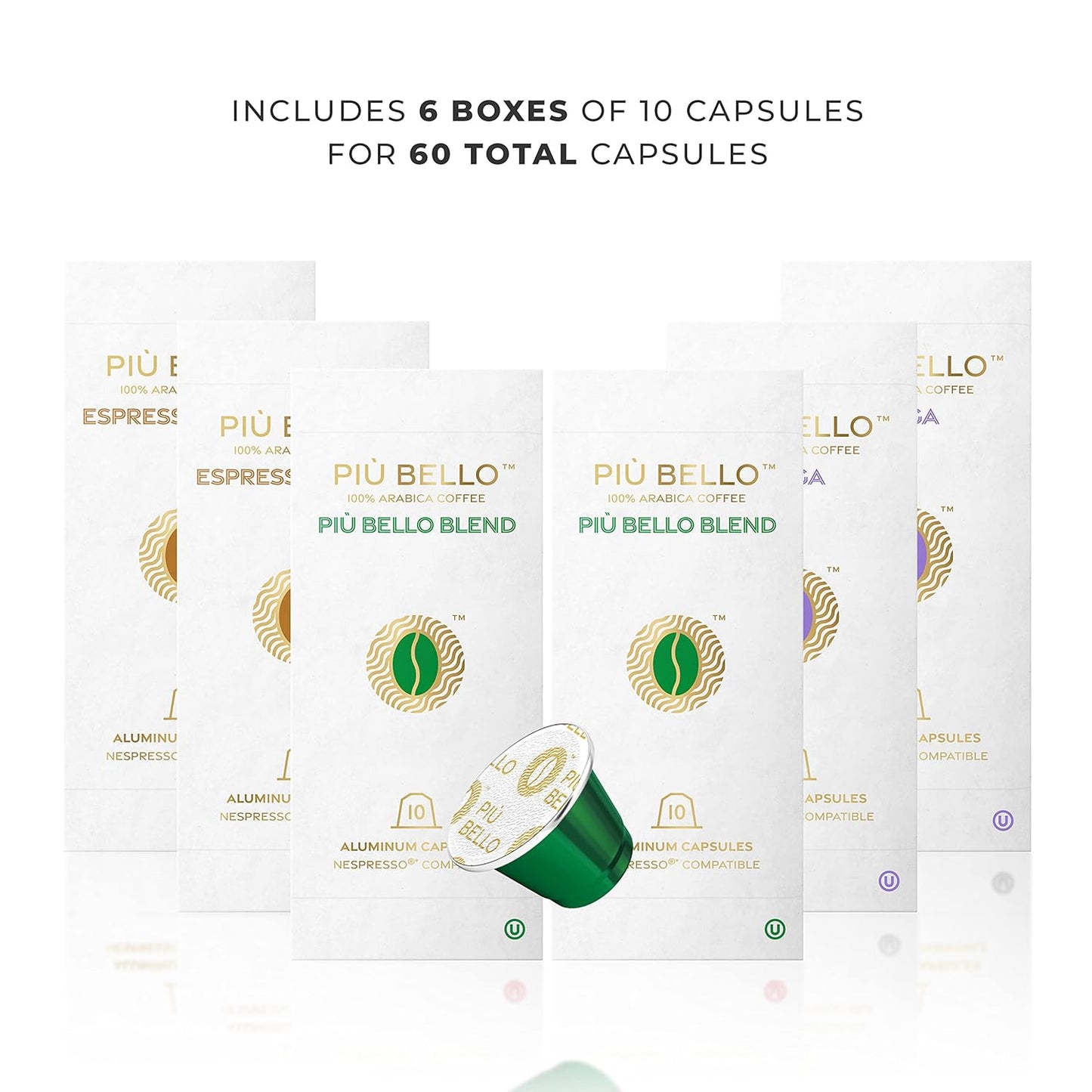 Piu Bello Espresso Coffee Pods for Nespresso Original Machines – Variety Pack – 3 Light Flavors: Chocolate, Nuts, Sweet Caramel – Rich & Balanced Taste, Kosher (3-Flavor Multipack, 60 Count)