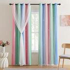 XiDi Pink & Rainbow Curtains for Kids & Girl Rooms by Addsomecolortolife