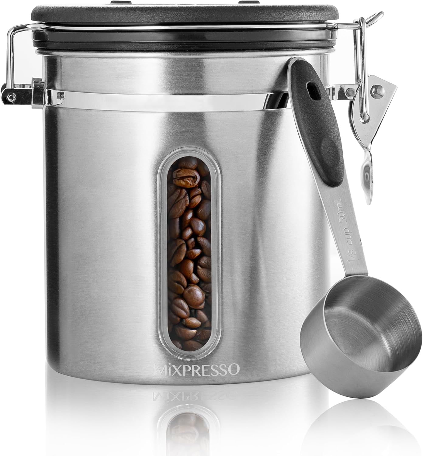 Mixpresso 16 Oz Coffee Canister with Window, Stainless Steel Airtight Coffee Container & scoop, Jar Tea Storage with Date Tracker, Vacuum Sealed Espresso Airtight Canister, Sugar Container