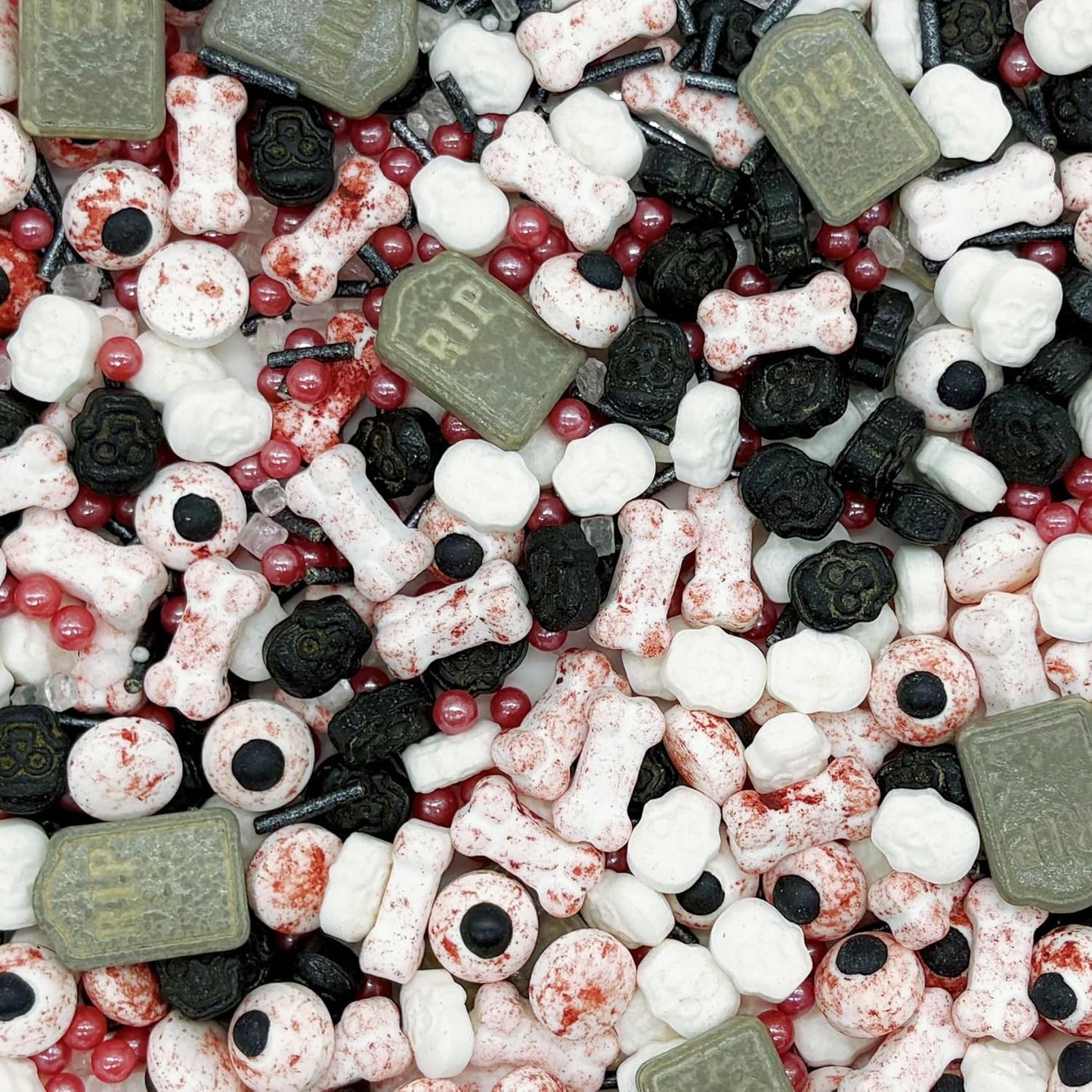 Dynastang Gravestones & Skulls & Bones Sprinkles Halloween Edible Eyes Cake Decoration Cupcake Toppers Cookie Decorating Perfect for Cakes, Cupcakes, Desserts Toppings 3OZ