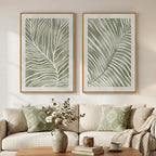 Framed Green Abstract Botanical Wall Art, 2 Piece Tropical Plant Canvas by Cuspin
