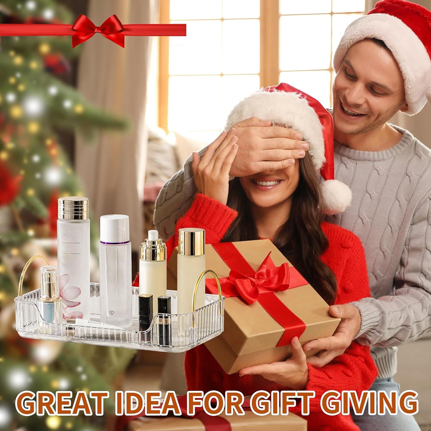 YCIA&DONE Bathroom Organizer Countertop, Makeup Storage, Skincare Cosmetic Tray Shelf, Perfume Holder Rack for Vanity Counter, Large Capacity, Easy to Install, Clean, 1 Tier, Clear White