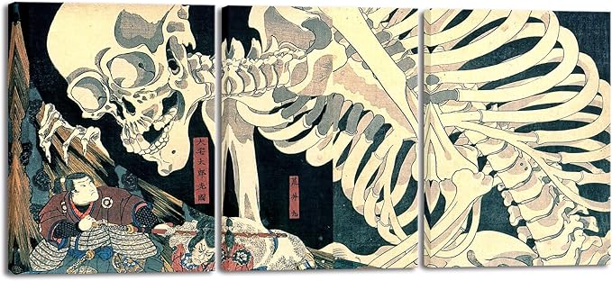 Wieco Art 3 Piece Witch and Skeleton Ukiyo-E by Utagawa Takiyasha Historic by WiecoArt