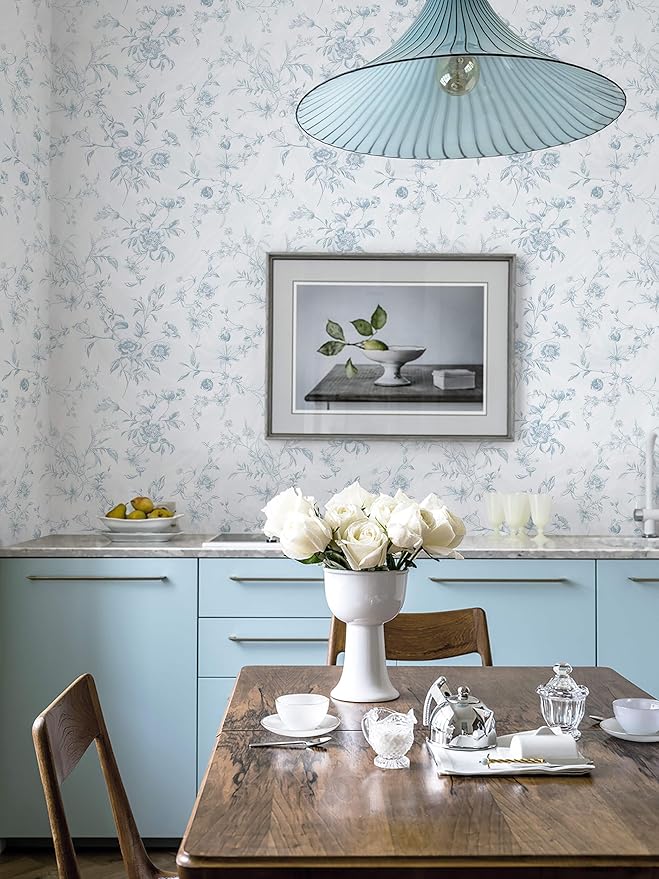 Ismoon Blue Wallpaper Peel and Stick Floral Vintage Stick on Wall Paper French - Image 8
