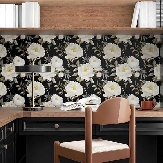 Laatse Dark Floral Wallpaper Peel and Stick Boho Wallpaper 17.5in x393in White - Image 5
