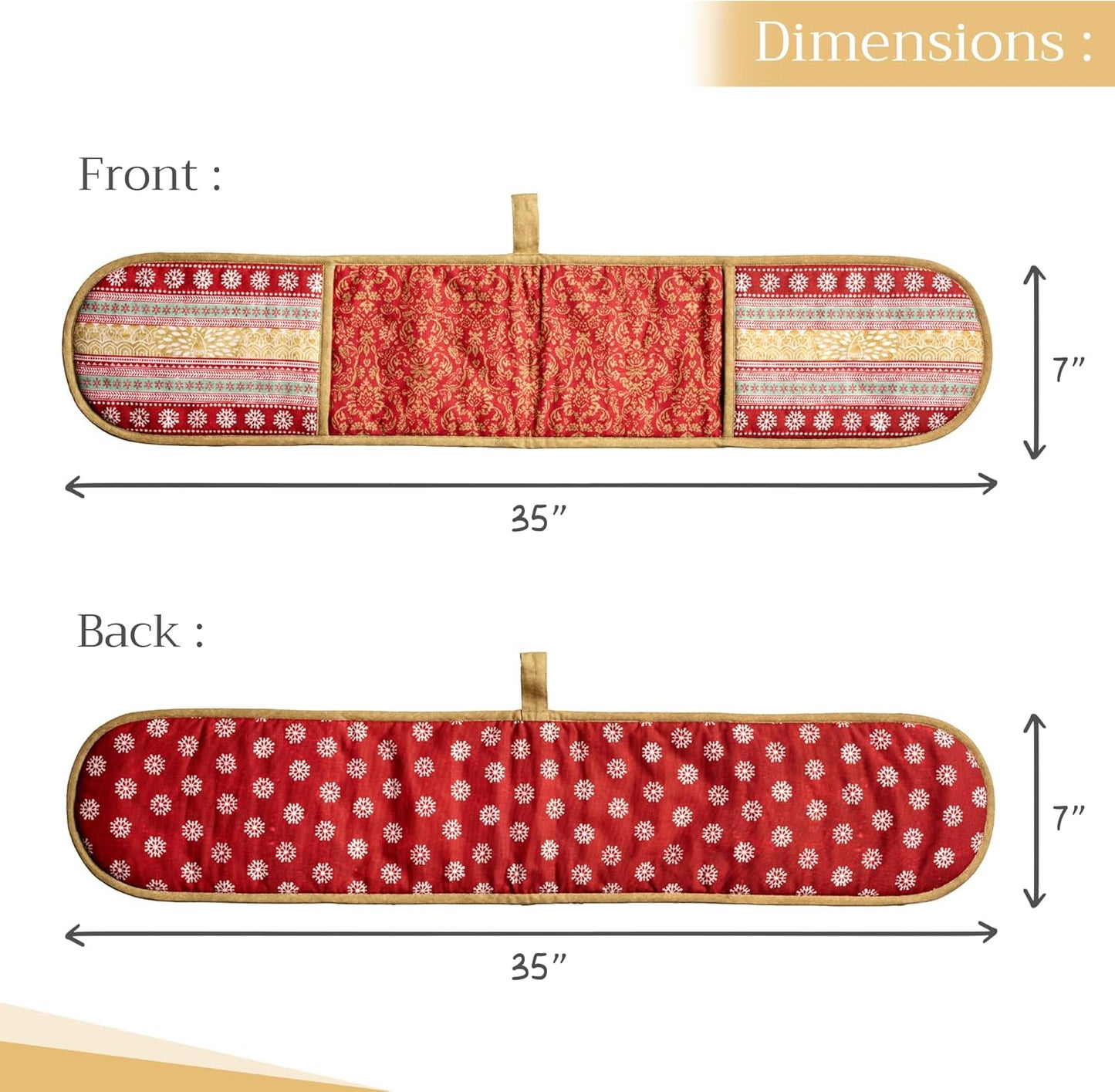 Maison d' Hermine Double Oven Mitts 100% Cotton 7"x35" Double Oven Mitt Heat Resistant BBQ Cooking Gloves with Loop, Baking, Grilling, Home, Kitchen, Handling Hot Pans (Sofia)