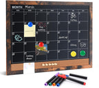 Chalkboard Calendar for Wall, Small Rustic Framed Magnetic Chalkboard & Cork by Marribol