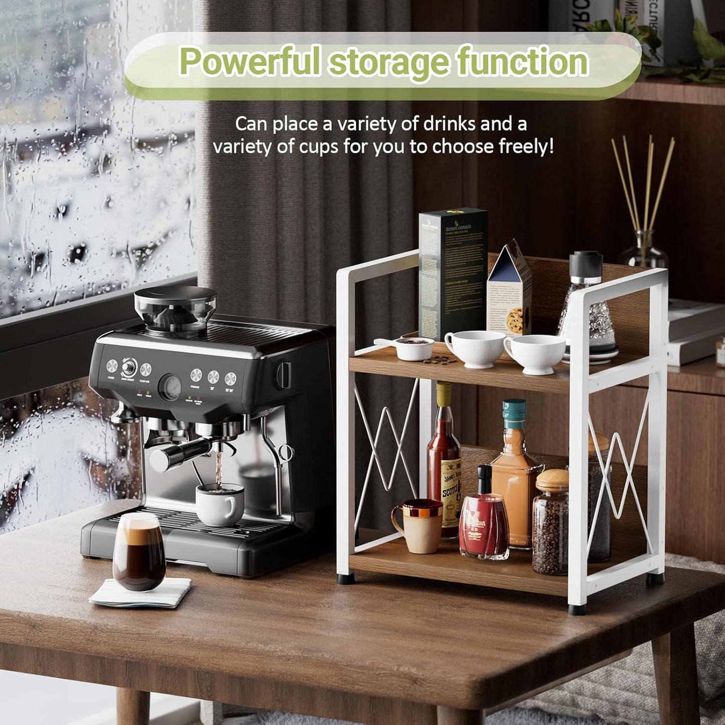 Aduanbang Coffee Bar Accessories Organizer, 2 Tier Wooden Kitchen Counter Shelf, Coffee Organizer Station for Countertop, Condiment Rack for Mugs, Cups, Cream, Syrup