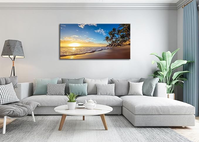 Beach Sunset Large Wall Art Tropical Palm Tree Canvas Paintings Coastal - Image 8