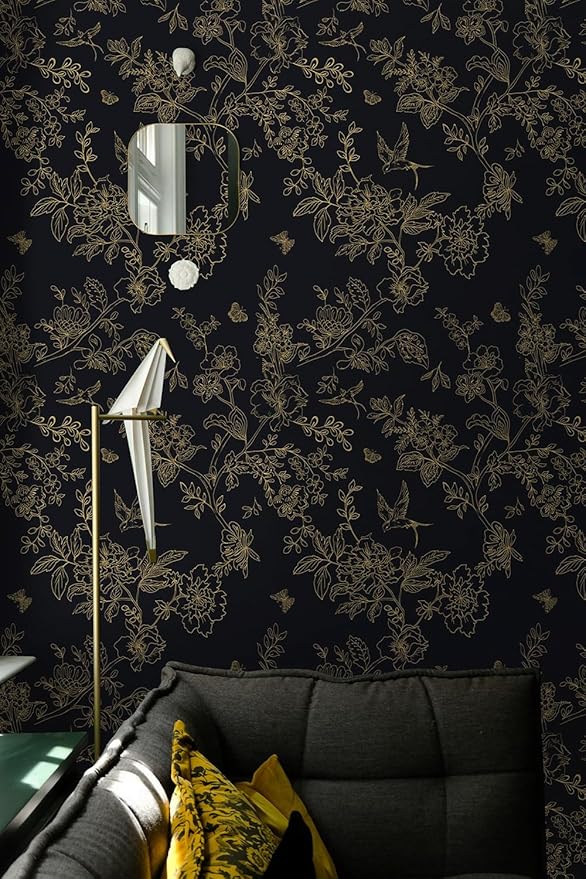 Froluya Black and Gold Wallpaper Peel and Stick Wallpaper 17.7"x196.8" Vintage - Image 6