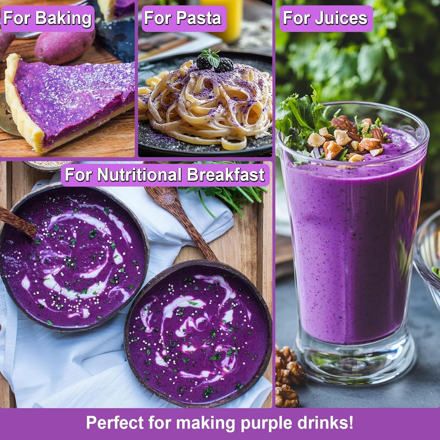 Purple Sweet Potato Powder - Kiigfood 5.3 oz/150g Pure Natural Premium Purple Food Coloring Powder for Smoothies, Baking, Juices, Pasta - Gluten-Free, No Additives, Vegan, Non-GMO