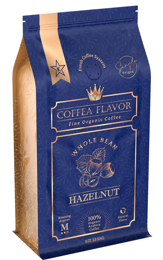Hazelnut Flavored Whole Bean Coffee – 100% Arabica, Organic, No Artificial Sweeteners, Naturally Flavored, Medium Roast, Single Origin – by Coffea Flavor