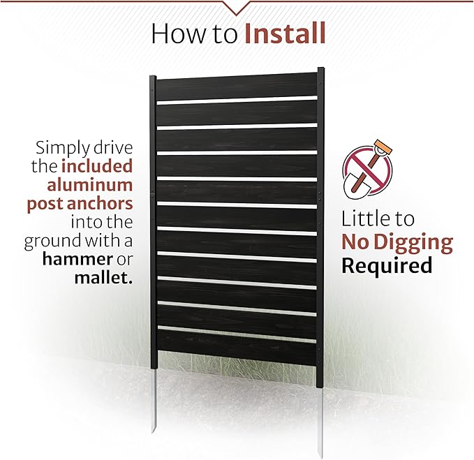 5ft H x 3.2ft W No Dig Charcoal Wood Privacy Screen, Great to Hide Trash Cans - Image 4