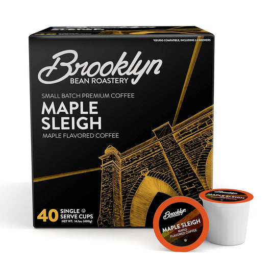 Brooklyn Beans Maple Sleigh Gourmet Coffee Pods - Compatible with Keurig 2.0 K Cup Brewers, 40 Count, Maple Flavored