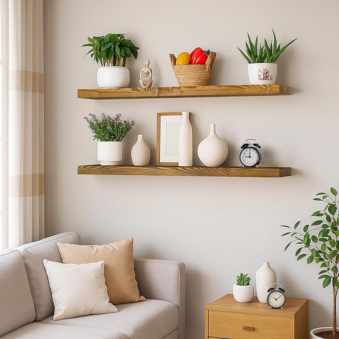 BGMG Wood Floating Shelves for Wall 30 inch Set of 2, Rustic Wooden Wall Mount - Image 6